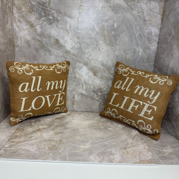 Burlap Pillow Set "All My Love & All My Life" (8x8") Country House Collection - Picture 2 of 6